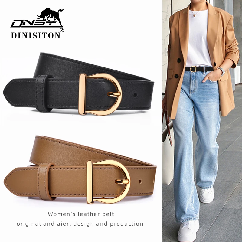 DINISITON Women Belt Genuine Leather Ladies Thin Belts Fashion Luxury Brand High Quality Female Jeans Windbreaker Waistband