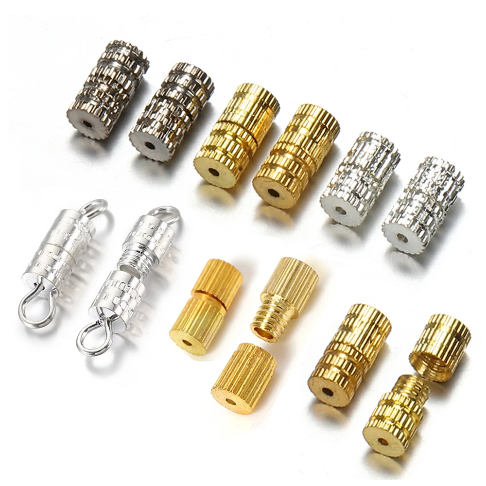 100pcs Cylinder Fasteners Buckles Closed Beading End Clasp Screw Clasps for DIY Bracelet Necklace Connectors Jewelry Making