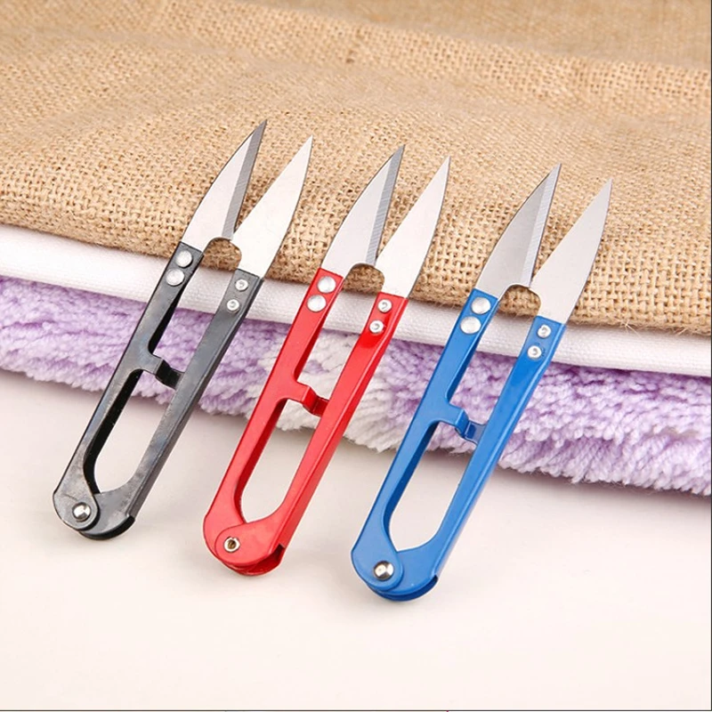 U-Shaped Stainless Steel Embroidery Spring Scissors Household Thread Trimmer Sewing Clothing Cross Stitch Mini Scissors