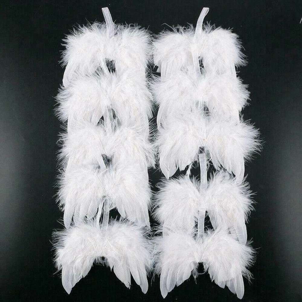 10Pcs White Vintage Feather Wing Lovely Chic Angel Christmas Tree Decoration Hanging Ornament Home/Party/Wedding Ornaments