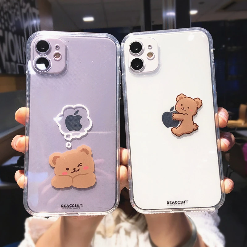 Cartoon Clear Phone Case For iPhone 13 Pro Max 7 8 Plus X XS Max XR 12 Mini 11 Pro Max TPU Phone Back Cover Cute Animal Shell