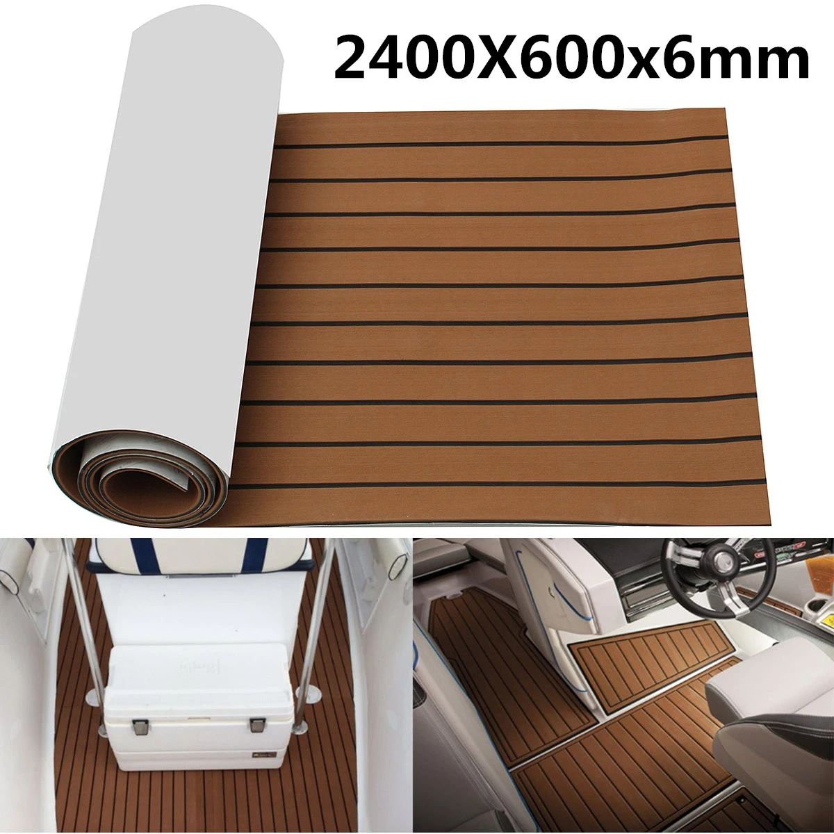 Self-Adhesive 2400x600x6mm EVA Foam Marine Boat Yacht Flooring Faux Imitation Teak Sheet Pad Boat Decking Decor Mat 2 Colors