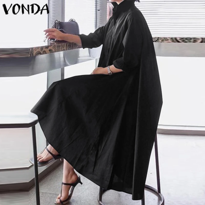 VONDA Elegant Office Ladies Dress Women Sexy Turn-down Collar Asymmetrical Party Dress Women'Sundress Casual Vestido