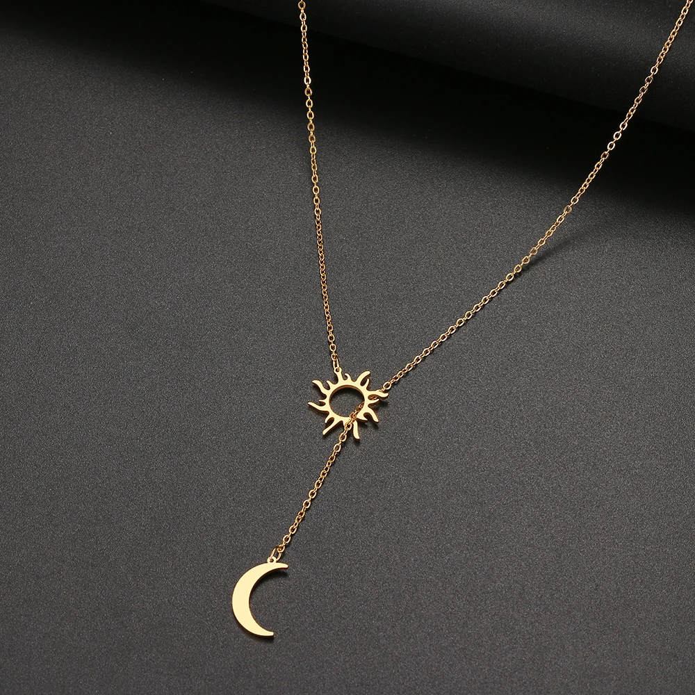 2021 New Stainless Steel Sun Totem And Moon Necklace For Women Fashionable Exquisite Summer Must-Have Party For Friend Jewelry