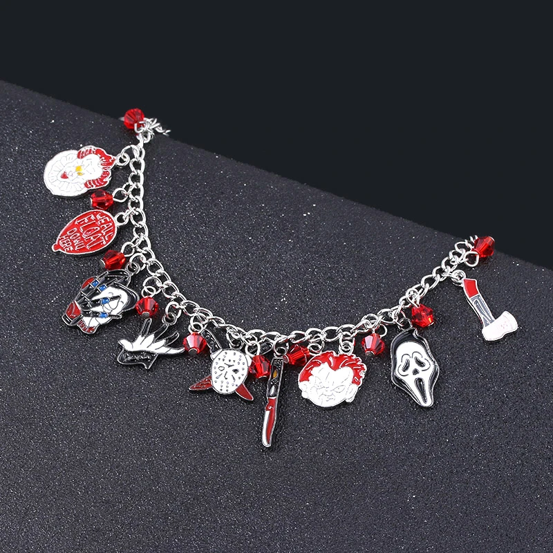 Horror Chucky Face Charms Bracelet Penny Wise Jason Hockey Bangles Bracelets for Women Men Halloween Jewelry