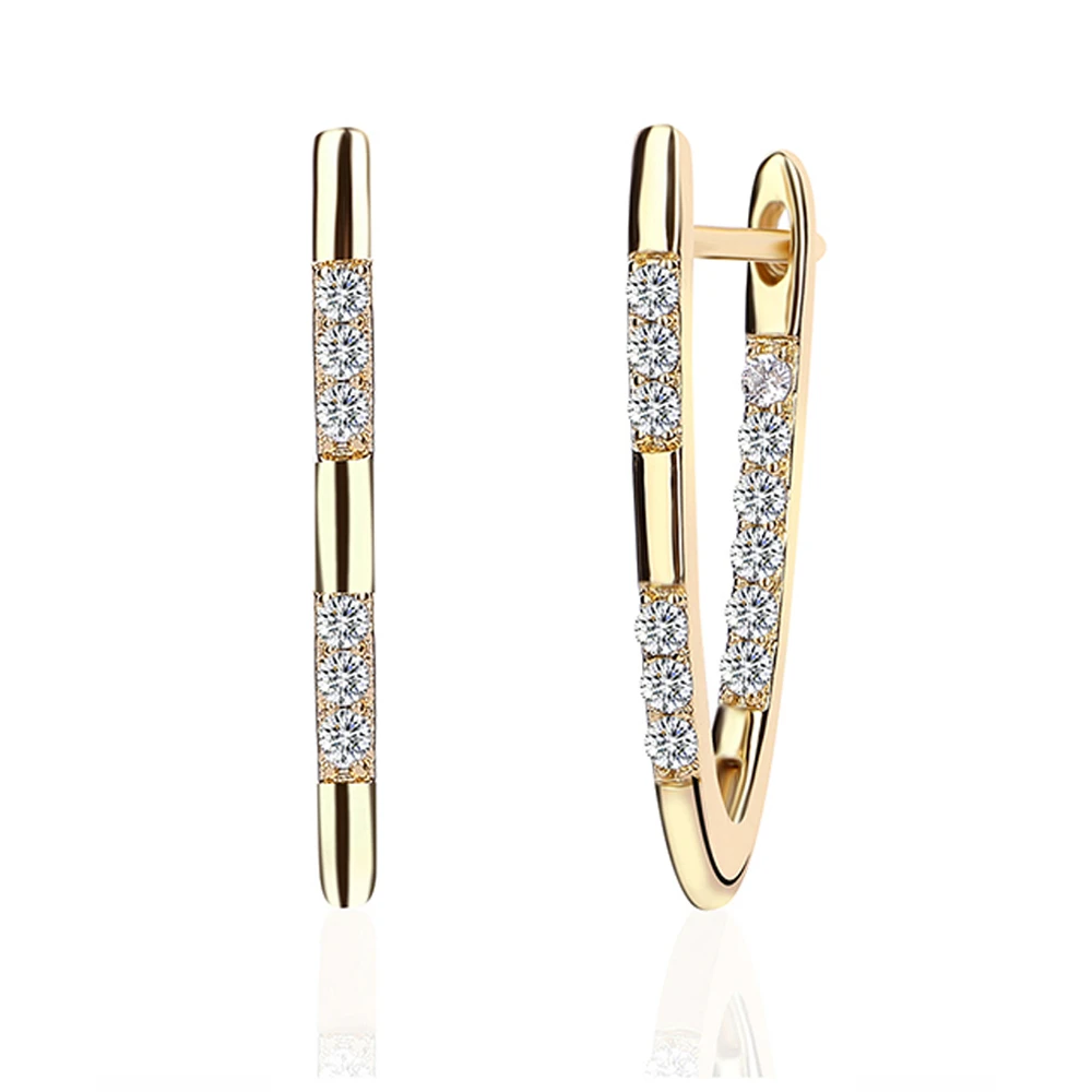 Fashion Unique Design V Shape Geometric Cubic Zirconia Gold Hoop Earrings for Women Ladies Hiphop Earrings New 2020