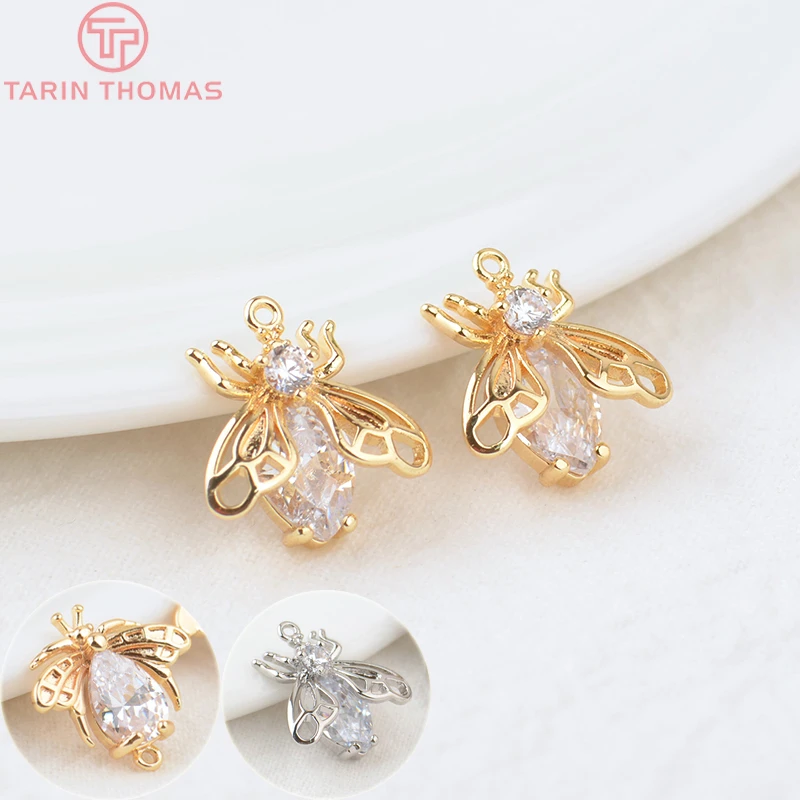 4PCS 14x15MM 24K Gold Color Plated Brass with Zircon Butterfly Insect Charms Pendants High Quality Jewelry Accessories