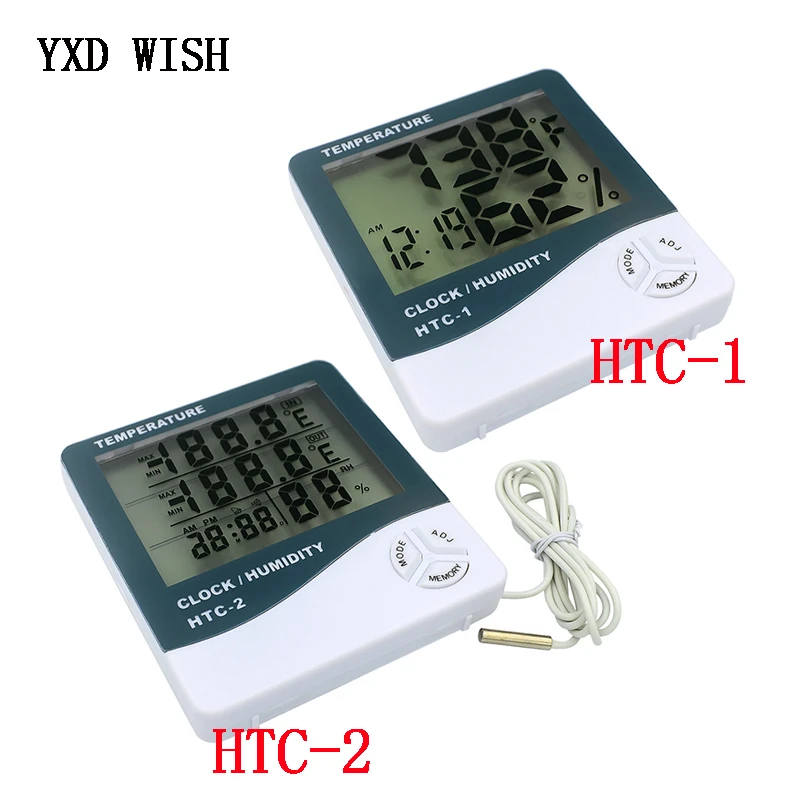 LCD Digital Thermometer Hygrometer Weather Station HTC-1 HTC-2 Temperature Humidity Tester Clock Alarm Wall Sensor Probe LCD