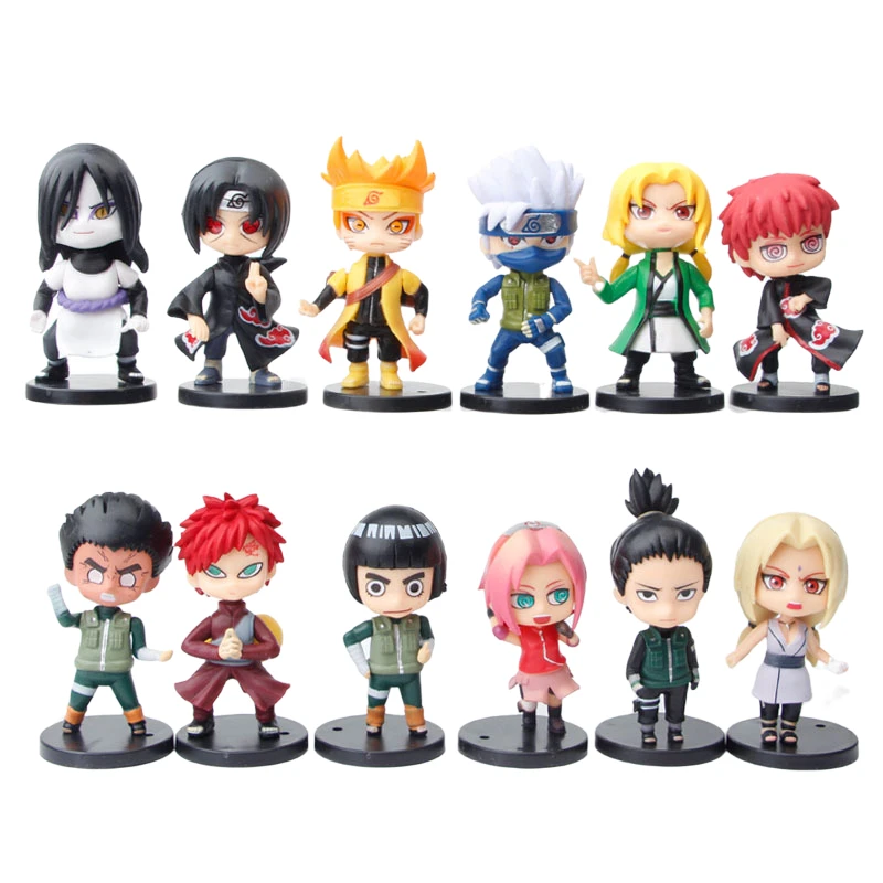 12Pcs/set Newest Anime Naruto Uchiha Sasuke Action Figures Cartoon Hatake Kakashi Orochimaru Nara Shikamaru Model Toys Gifts