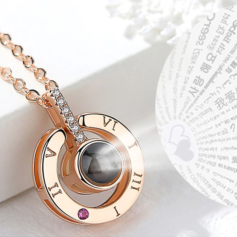 Huitan Hot Sale Round/Heart Pendant Necklace for Women with Unique Projection Function 100 Language 