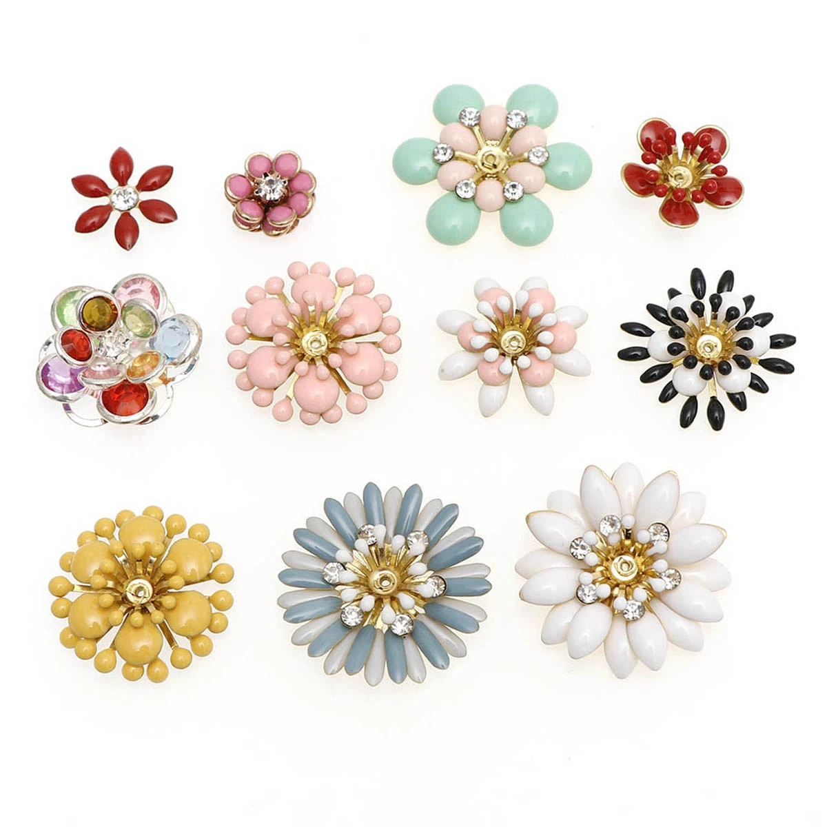 New Drip Oil Flower With Rhinestone Metal Button Flatback Decorative Buttons For Clothing DIY Sewing Bags Jewelry  Accessories