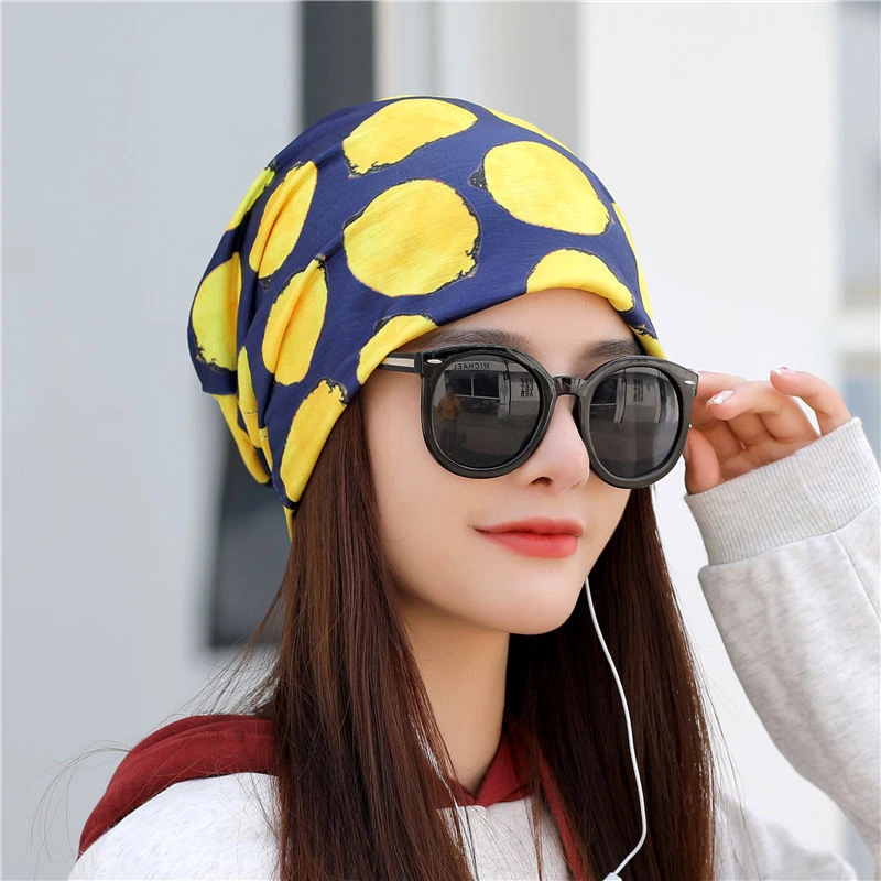 New Spring Jacquard Unisex Beanie Sun Beach Casual Headwear Summer Cool Ice Silk Heap Caps Women Flower Multifunction Hat