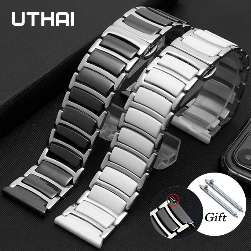 Watchband Ceramic strap between stainless steel 20mm 22mm watch band strap for Huawei Smart Watch GT2/watch 2pro/Samsung watch