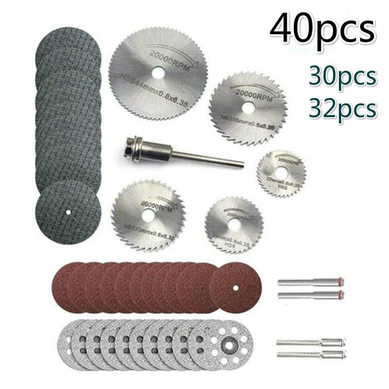 22-44mm 30/32/40Pcs Engraver Drill Mini Cutting Discs Kit Cutoff Saw Blade Tool for Wood DIY Crafts