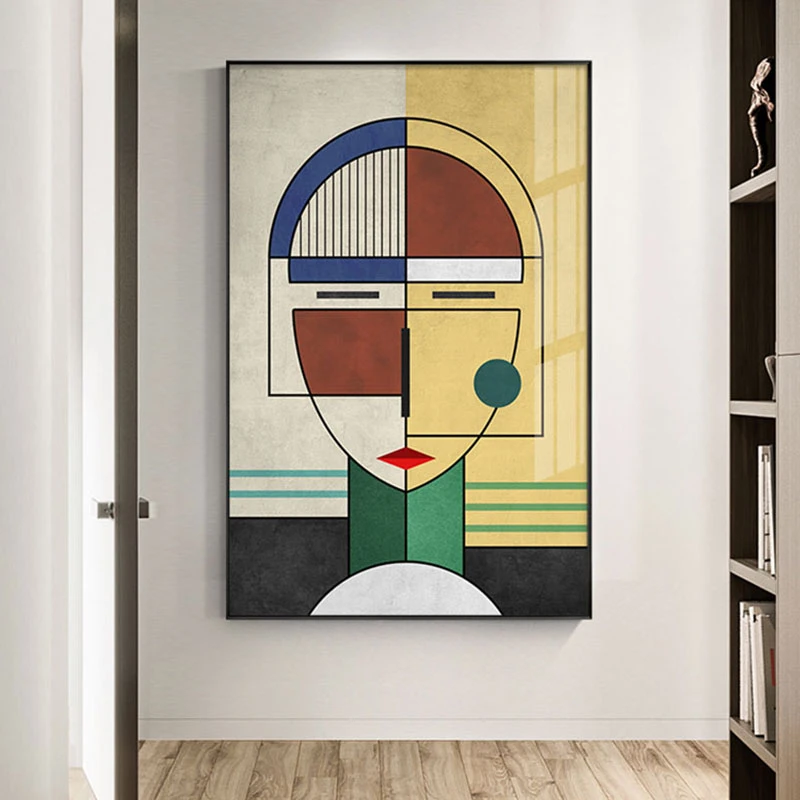 Modern Abstract Figure Painting Splice Face Geometric Canvas Poster Prints Wall Art Pictures For Living Room Bedroom Home Decor