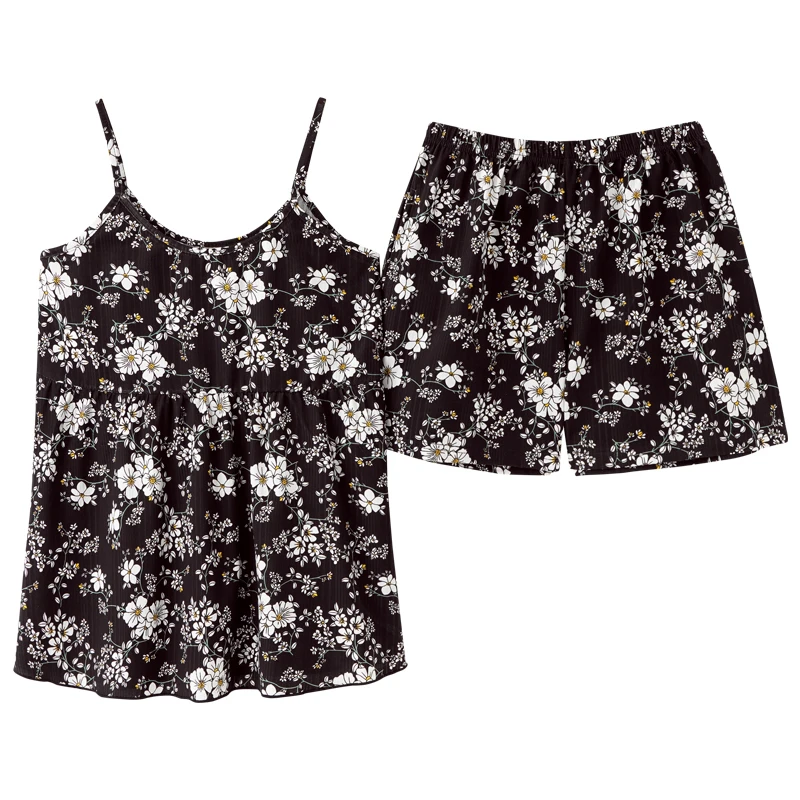 2021 Fashion Women's Pajamas Printed Simple Summer Sleepwear Soft Casual Home Wear Shorts Set 2 Pieces Home Clothes Pyjamas Plus