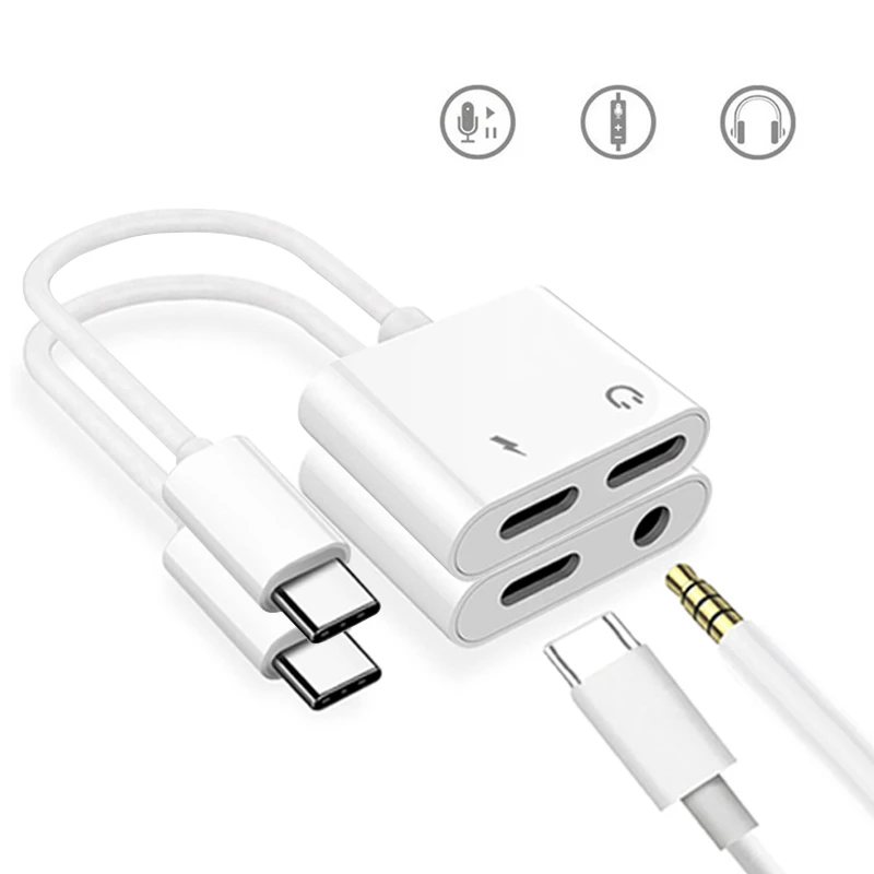 DAC USB C Headphone Charge Splitter 2 In 1 Type C Adapter For Samsung Note 20 S21 S20 Fe Huawei P40 Xiaomi 11 10 AUX Converter