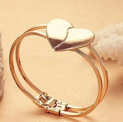 Fashion New Crystal Charm Heart Bangle Gold Color Love Bracelets Bangles for Women Fashion Cuff Bracelets