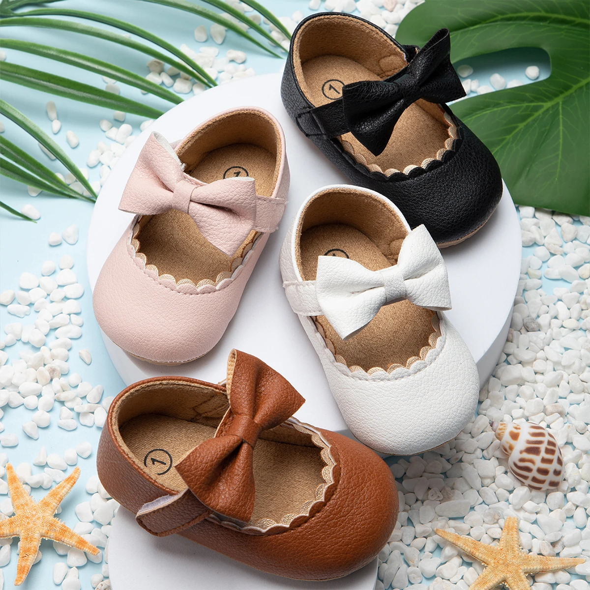 KIDSUN Classic Baby Shoes Infant Toddler Bow Non-slip Rubber Flat Soft-sole PU First Walkers Newborn Baby Girl Shoes Accessories