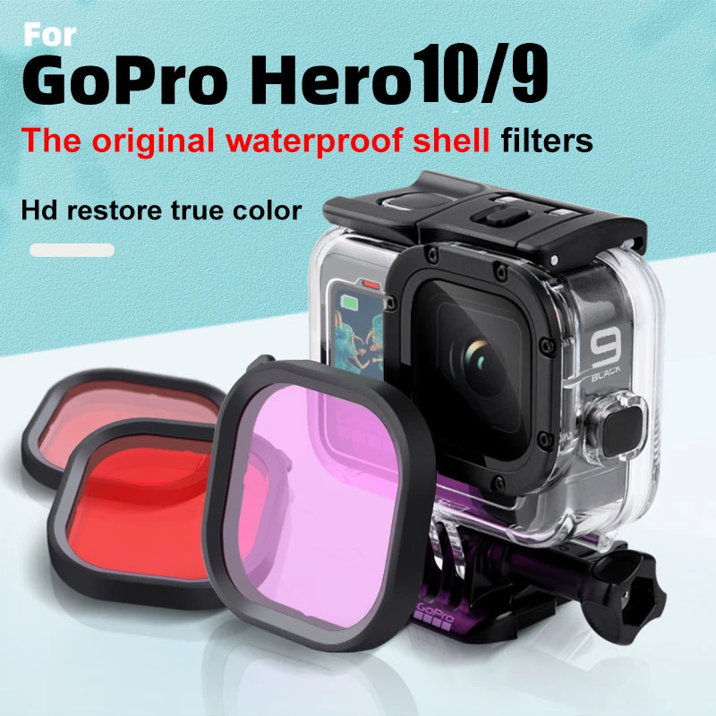 3-Pack Filters Kit Magenta Snorkel Lens Red Color Filter for GoPro HERO 9 10 Black Super Suit original Housing Case Accessories