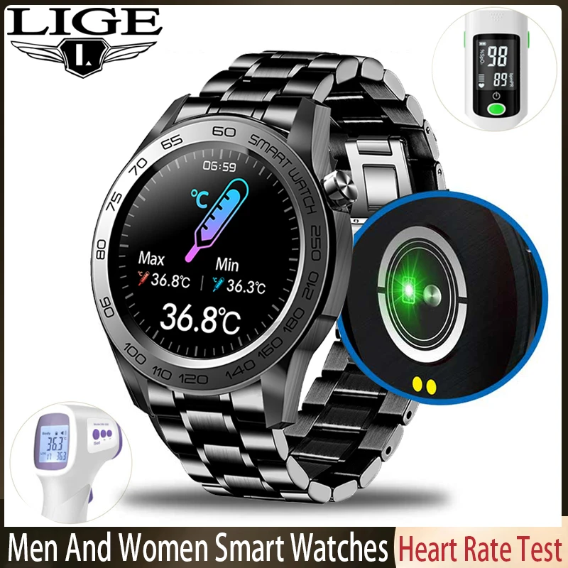 LIGE Smart Watch GPS Sport track recording Men Full Touch Fitness Watches Thermometer Heart Rate Monitor Smartwatch For Men