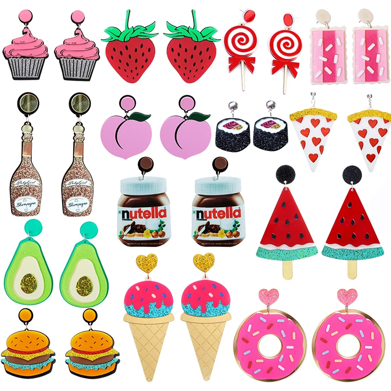 Earrings For Women Acrylic Party Fashion Eardrop Funny New Cartoon Colorful Gifts Ice Cream Fruit Lemon Donuts Fried Egg