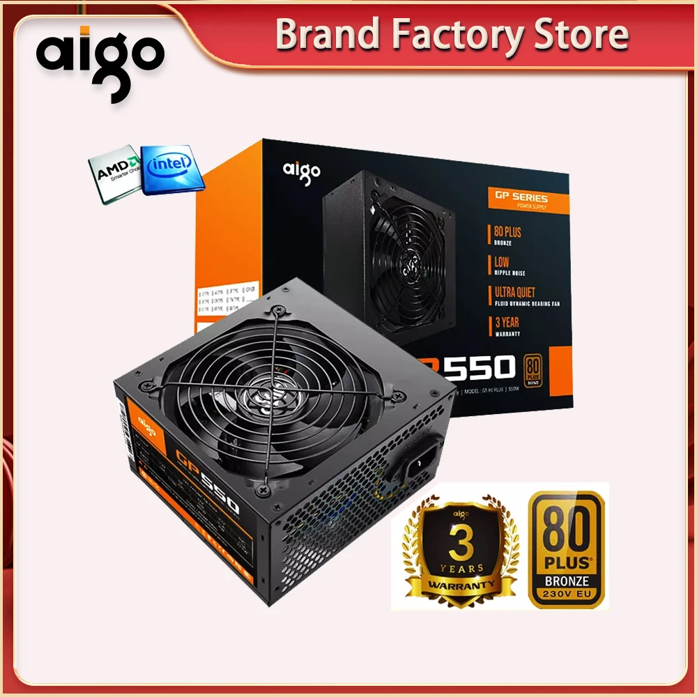 Aigo fonte Rated 550W Power Supply 80plus PSU PFC Silent Fan ATX 24pin 12V PC Computer SATA Gaming PC Power Supply For Intel AMD