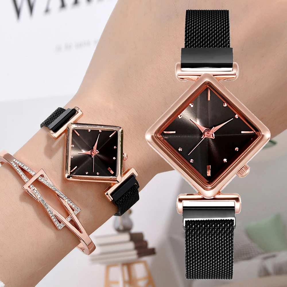 Women Magnetic Bracelet Watches Set Female Luxury Square Bracelet Quartz Wristwatches Ladies Dress Clock Relogio Feminino