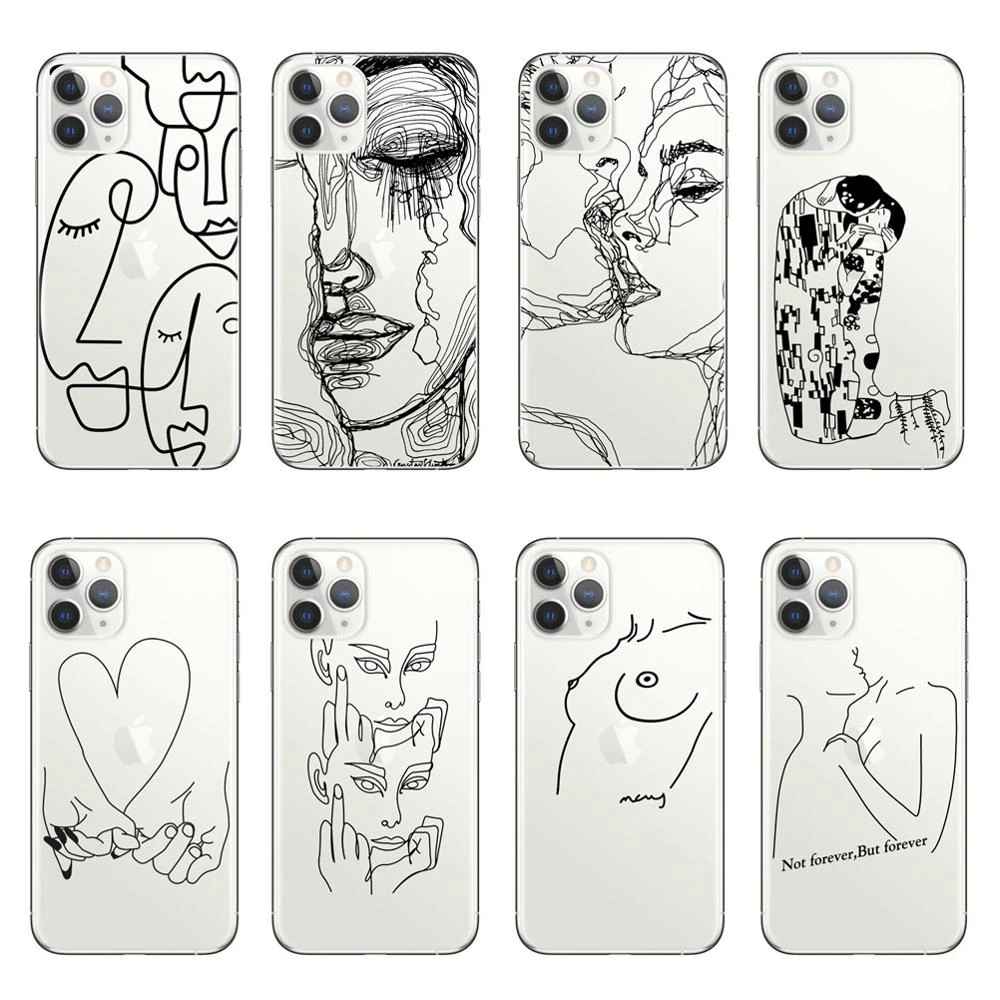Kiss More Often Line Drawing Abstract Art Love Soft TPU Phone Case For iPhone 11 12 Pro Max X XR Xs Max 6s 6 7 8 Plus Back Cover