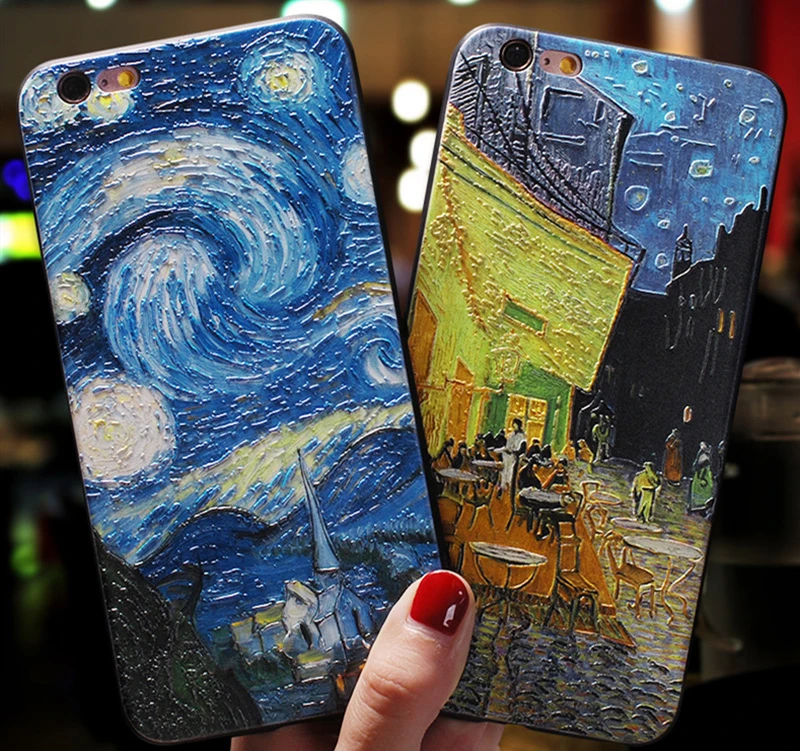 3D Relief Van Gogh Phone Case For iPhone 7 Plus 8 6 6S X TPU Cover For iPhone 13 12 mini 11 Pro XS Max SE 2 XR Starry Sky Case