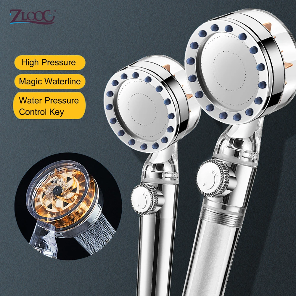 Zloog ABS New Bathroom Handheld Shower Head with Stop Button Pressurized Turbo Nozzle Water Saving High Pressure Fan Shower Head