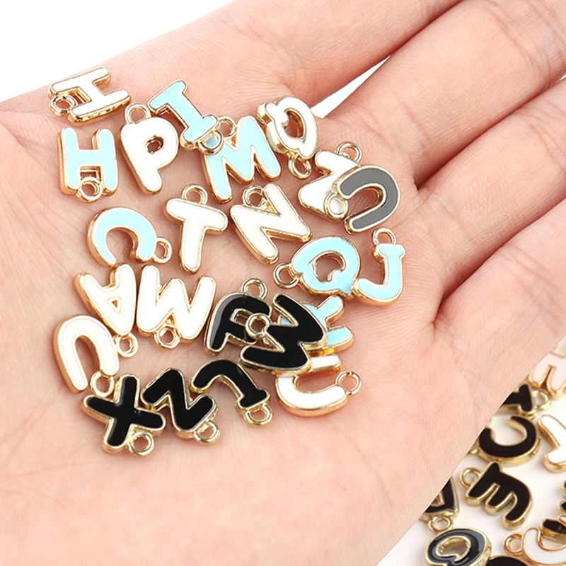 26pcs/lot 8mm Letter Charms Bulk Enamel Charms For Jewelry Making Alphabet Initial Letter Pendant For DIY Bracelet Necklace