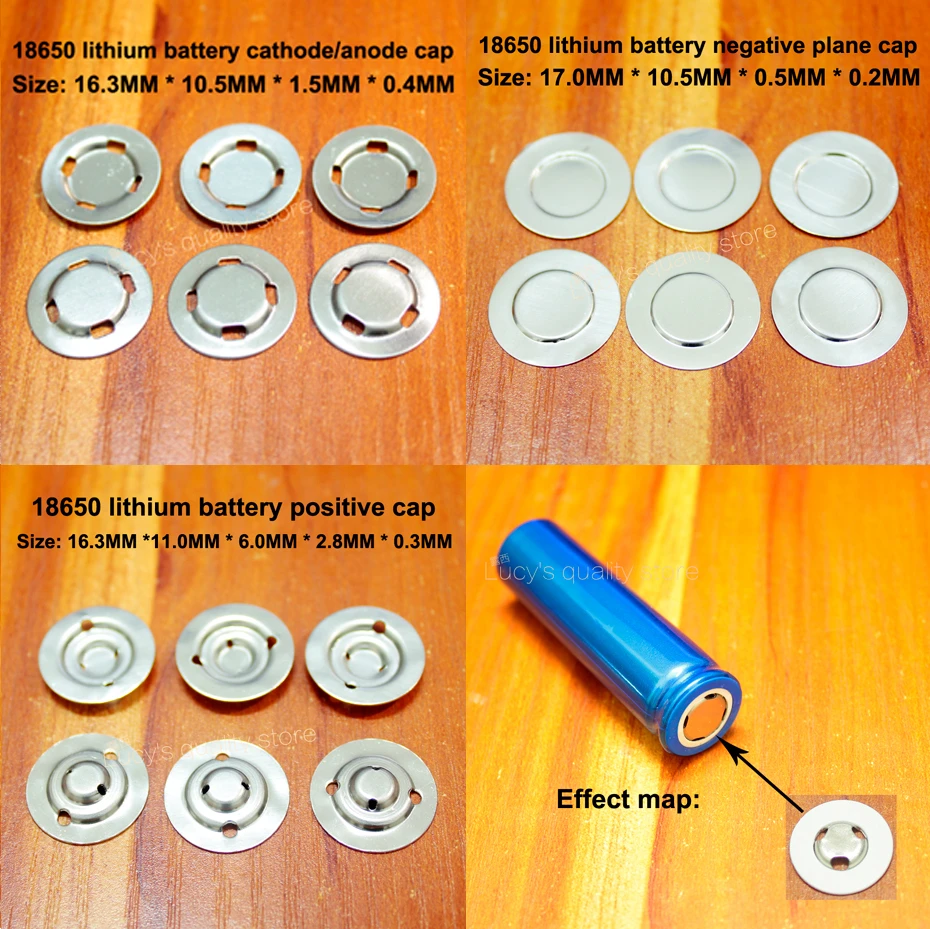 100pcs/lot 18650 lithium battery cap tip can be spot welded cap stainless steel positive pole negative battery accessories
