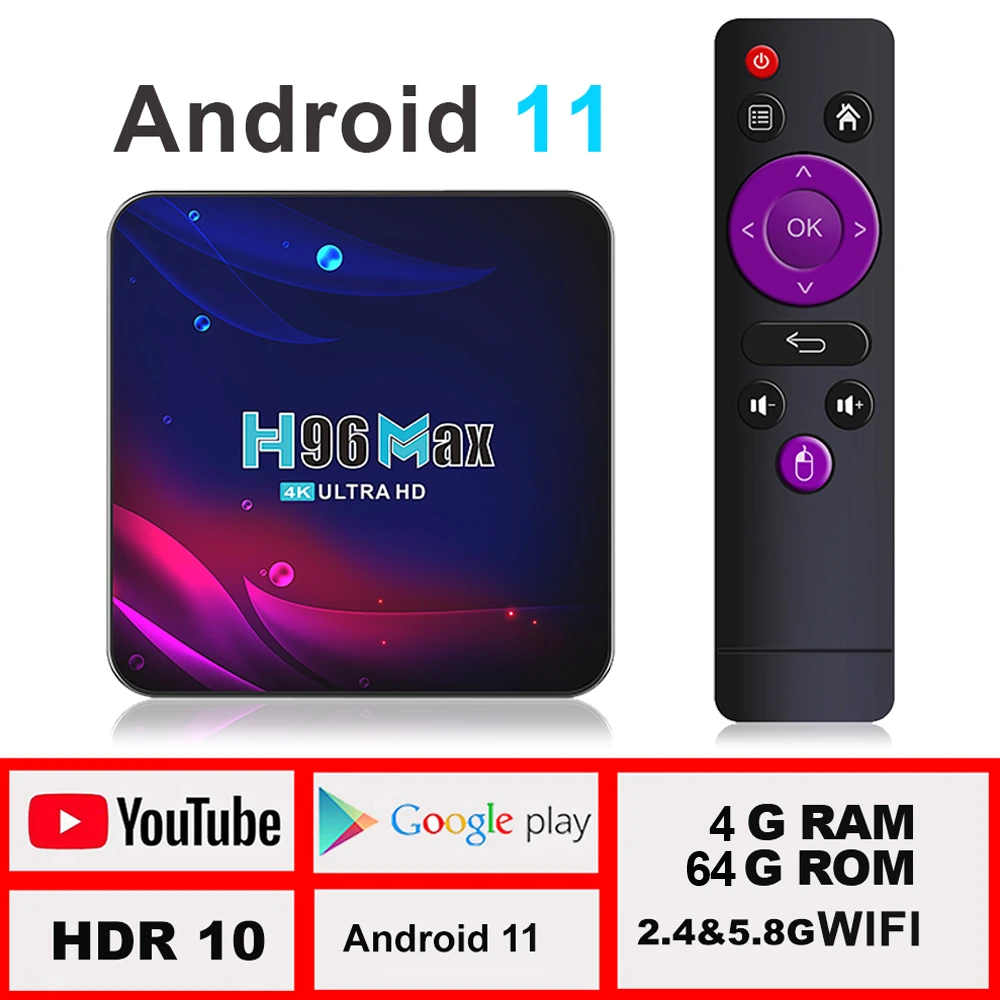 TV Box Android 11 4G 64GB 4K Android TV Box 2021 H96 MAX V11 Smart TV Box LEMFO 2.4G 5.8G WIFI Google Voice Set Top Box H96max