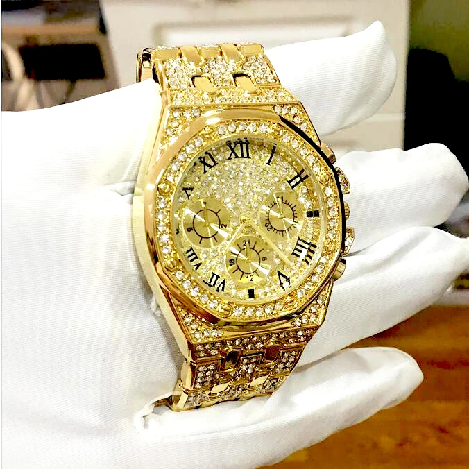 Men Watches Top Brand Luxury Iced Out Watch Gold Diamond Watch for Men Square Quartz Waterproof Wristwatch Relogio Masculino