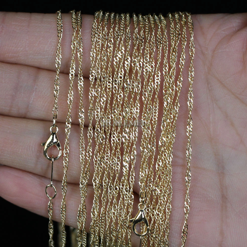 Wholesale Lots 10pcs/lot 2mm KC Gold Color Water Wave Chain Necklaces 16