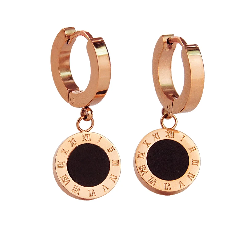 Twelve Constellations Design Women Earrings Rose Gold-color White Black Shell Circular Surface Roman Letter Dance Earring KE06-1