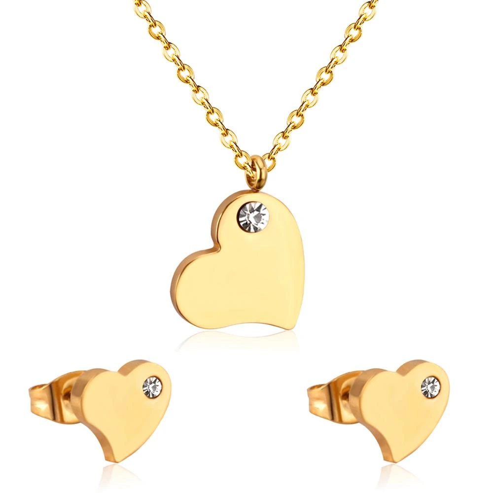 LUXUKISSKIDS Hot Selling Heart Shaped Pendant CZ Necklace And Earrings Set In Jewelry For Women With Free Chain Jewellry Parts