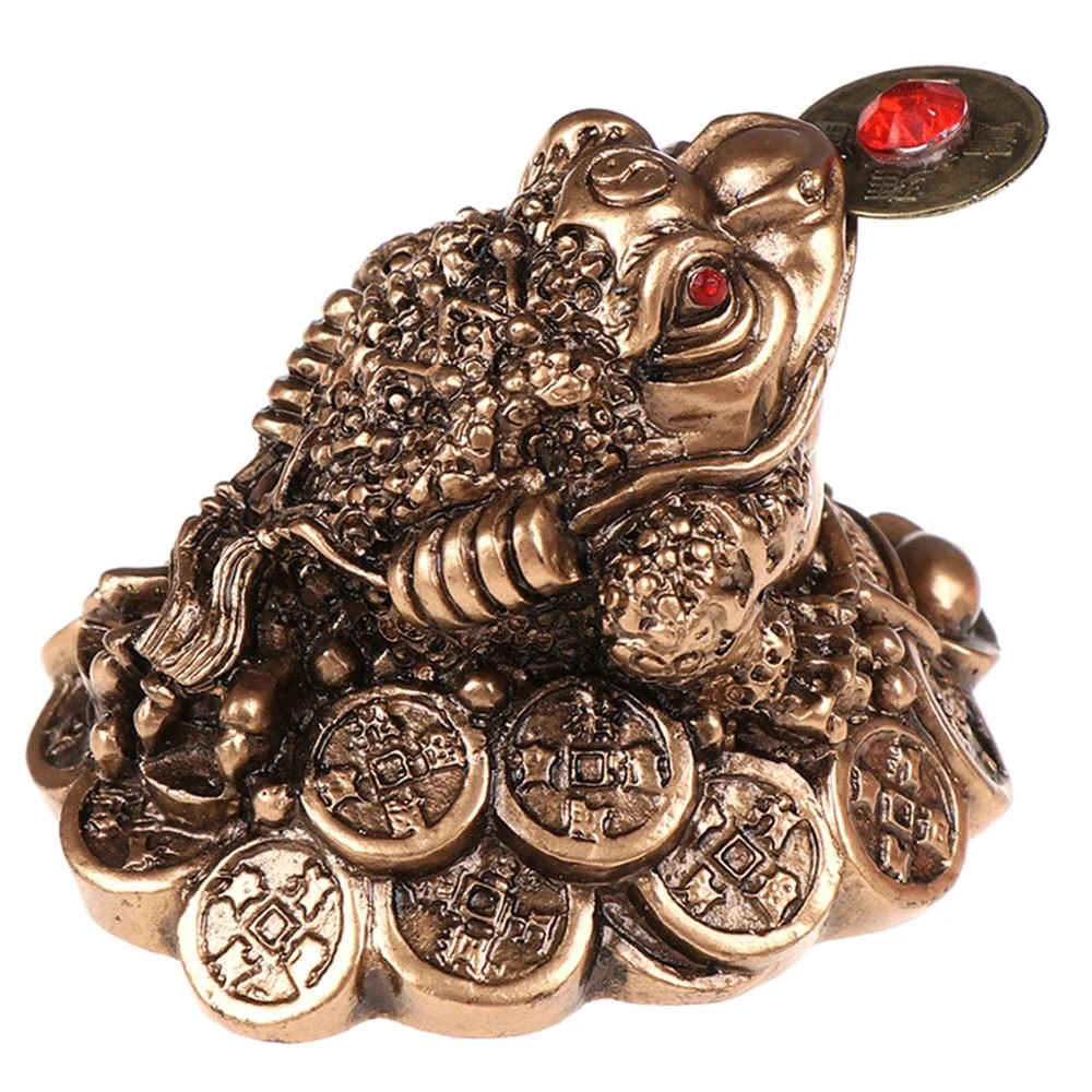 Chinese Fengshui Money Coin Toad Figurine LUCKY Fortune Wealth Gold Frog Tabletop Decoration Ornament for Office Home Desk Decor