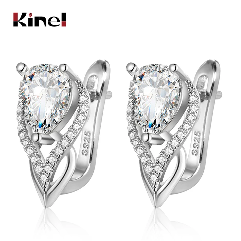 Kinel Classic Fashion Drop Earrings For Women Silver Color Dating Party Shiny Round CZ Small Female Jewelry Christmas Gift