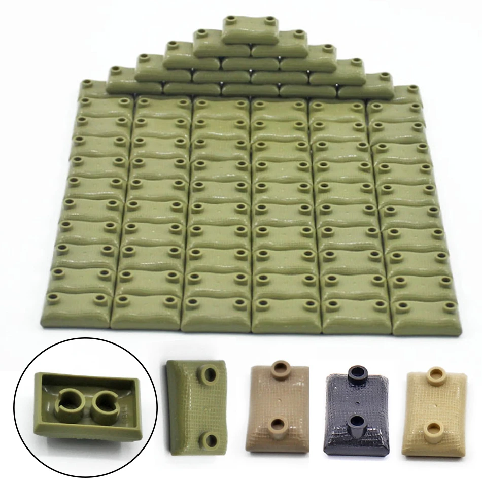 30/50 PCS Military Sandbag DIY Army Scene Parts Compatible WW2 Soldier Figures Weapon Building Blocks Toys For Children