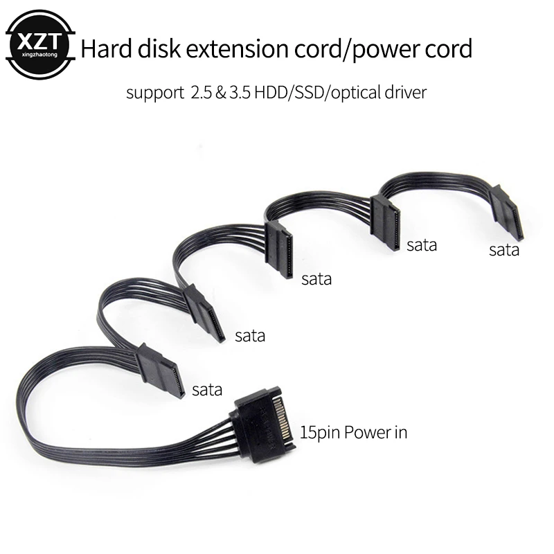 4pin IDE 1 to 5 SATA 15Pin Hard Drive Power Supply Splitter Cable Cord for DIY PC Sever 4pin to 15pin Power 60Cm