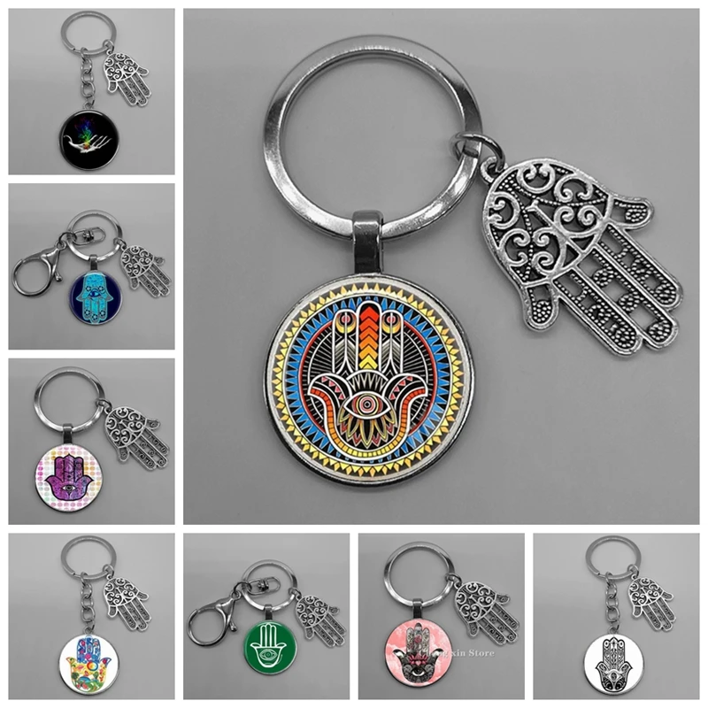 Lucky Hamsa Fatima Hand Eyes Keychains Charm Amulet Purse Bag Buckle Pendant For Car Keyrings key chains holder women