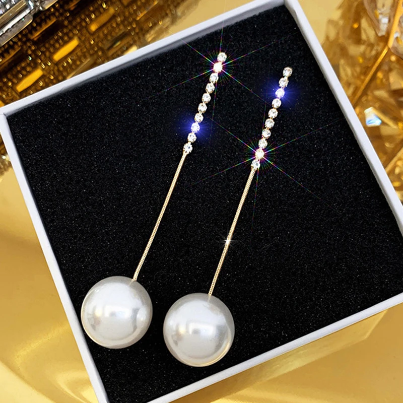 Long Tassel Simulated Pearl Drop Earrings for Women Gift Bijoux Korean jewelry OL Gold Color Pendientes boucle d'oreille