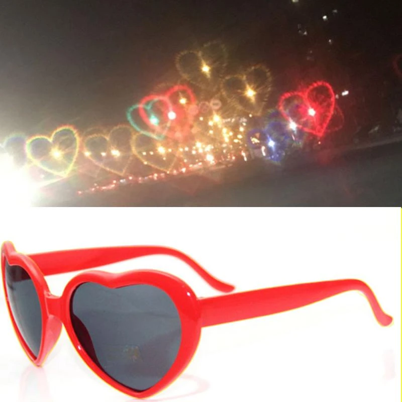 Love Heart Shape Sunglasses Women PC Frame Light Change Love Heart Lens Colorful Sun Glasses Female Red Pink Shades Magical