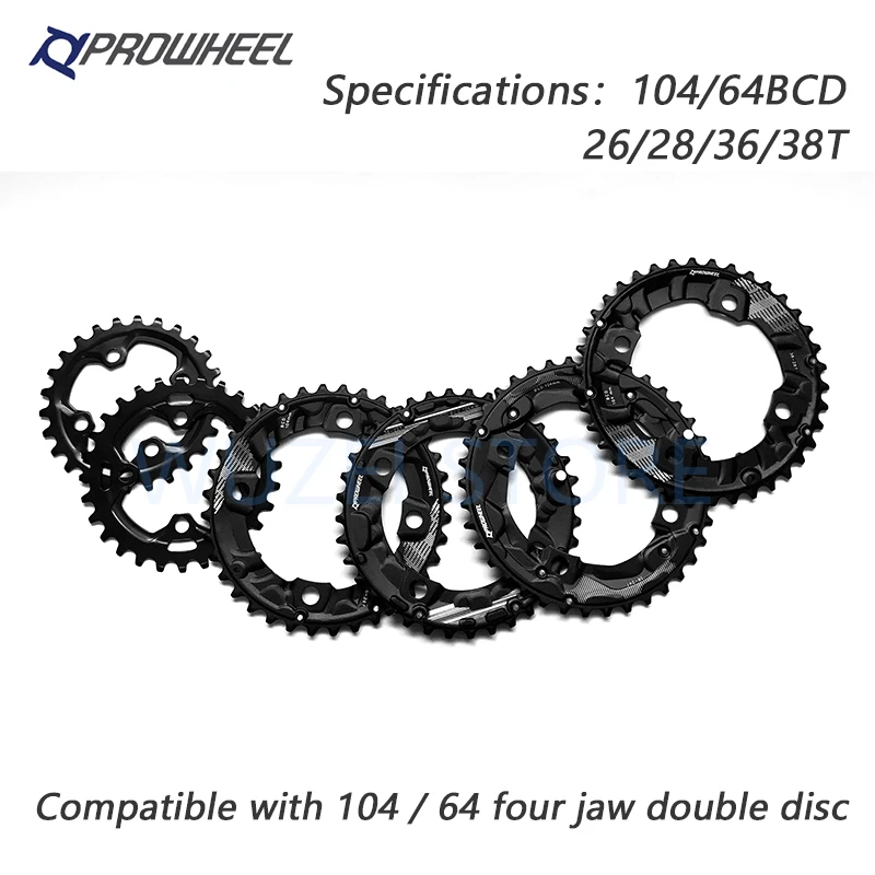 PROWHEEL 104/64BCD Mountain Bicycle Double Sprockets 26T 28T 36T 38T 10/11 speed Chainring cying MTB Bicycle crankset Accessorie