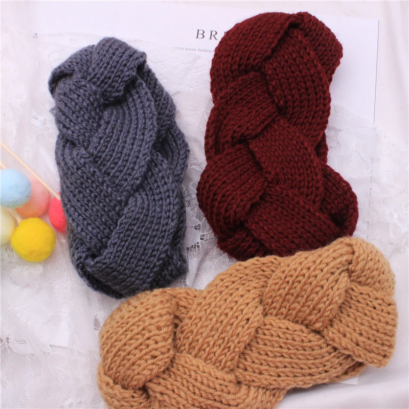 European And American Knitted Wool Headbands, Cross Ear Guards, Hand-woven Warm Hair Accessories