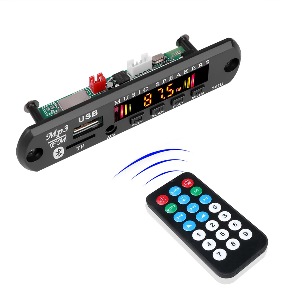 kebidu Bluetooth 5.0 Receiver Car Kit MP3 Player Decoder Board Color Screen FM Radio TF USB 3.5 Mm AUX Audio For Iphone XS