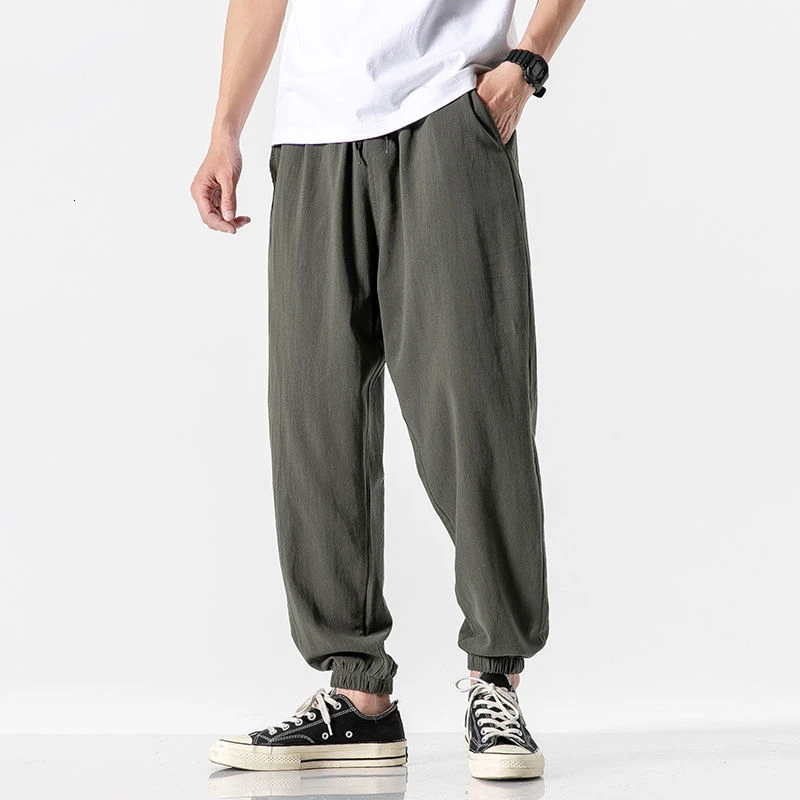 MrGB Cotton Linen Man's Joggers 2021 Men Solid Color Casual Harem Pants Baggy Male Solid Color Pants Men Clothing