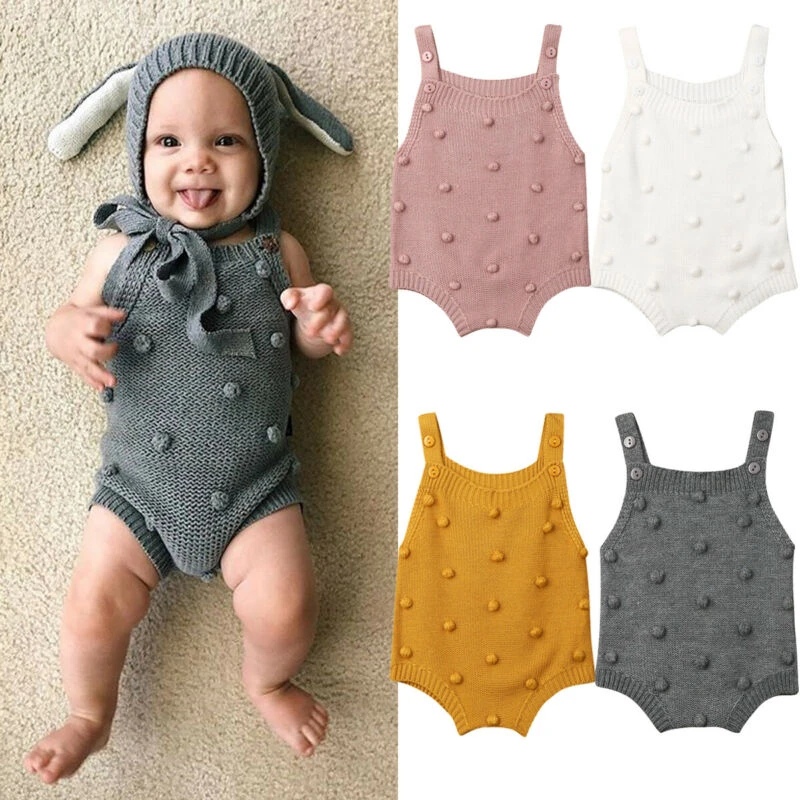 0-18 Months Baby Knitted Rompers Summer Girl ​Sleeveless ​Jumpsuit ​Newborn  Clothes Girls Ruffle One-piece Romper Outfit